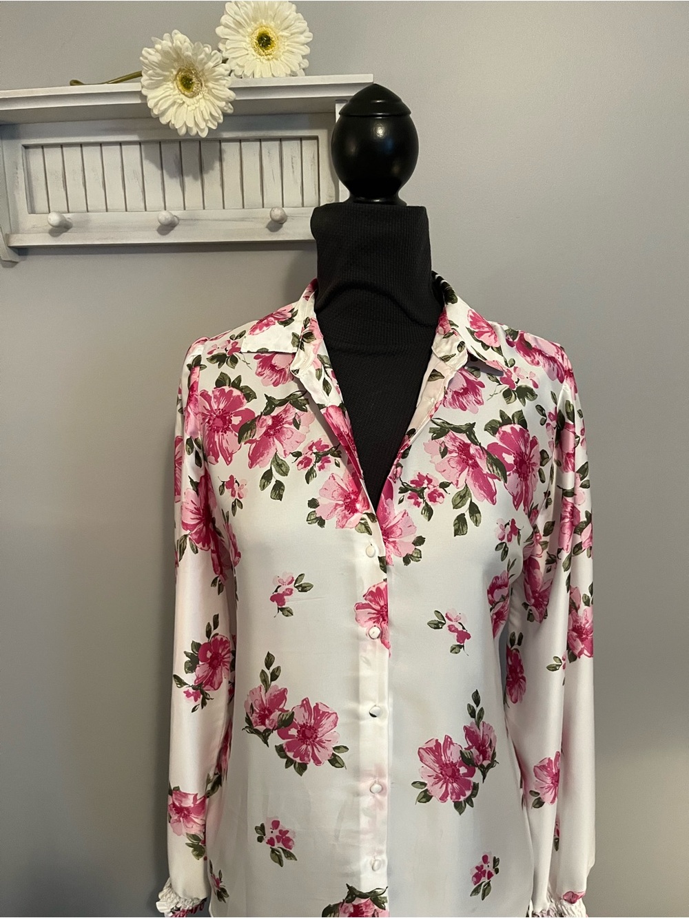 Joie White Blouse with Pink Floral Print EUC